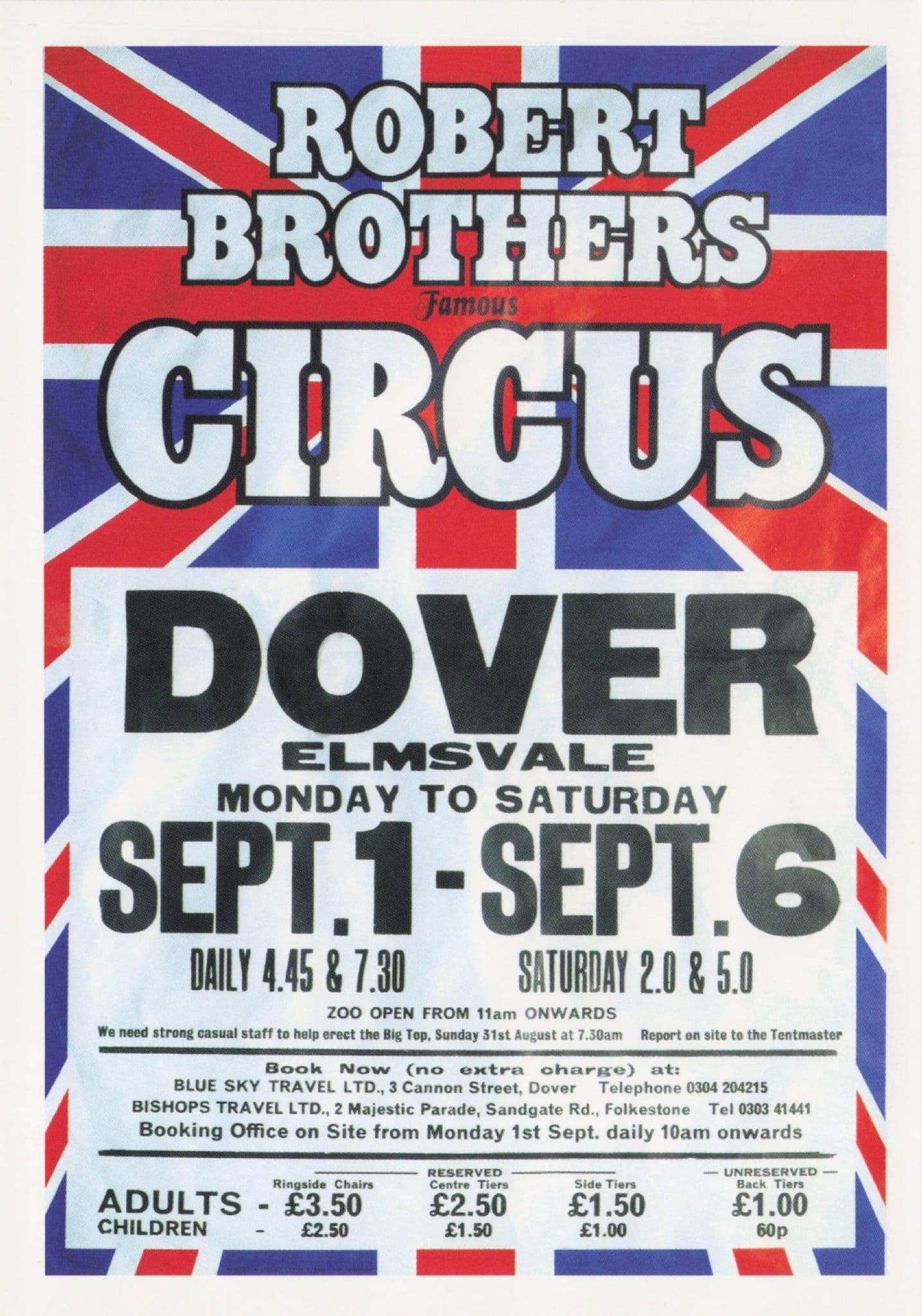 Robert Brothers Circus Live Show Elmsvale Dover Poster Postcard
