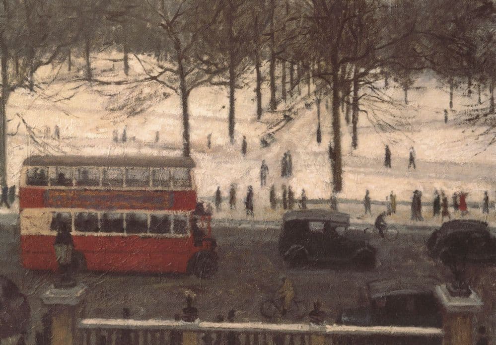 Robert Buhler Green Park London in 1947 Bus Bicycle Painting Postcard