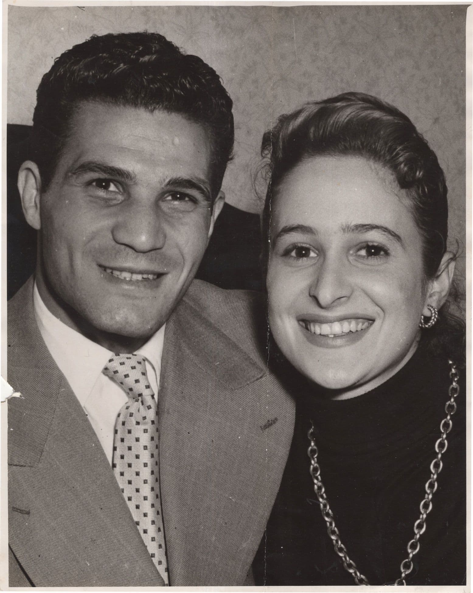 Robert Cohen Boxer & Wife Bantamweight Champ Old Creased Photo
