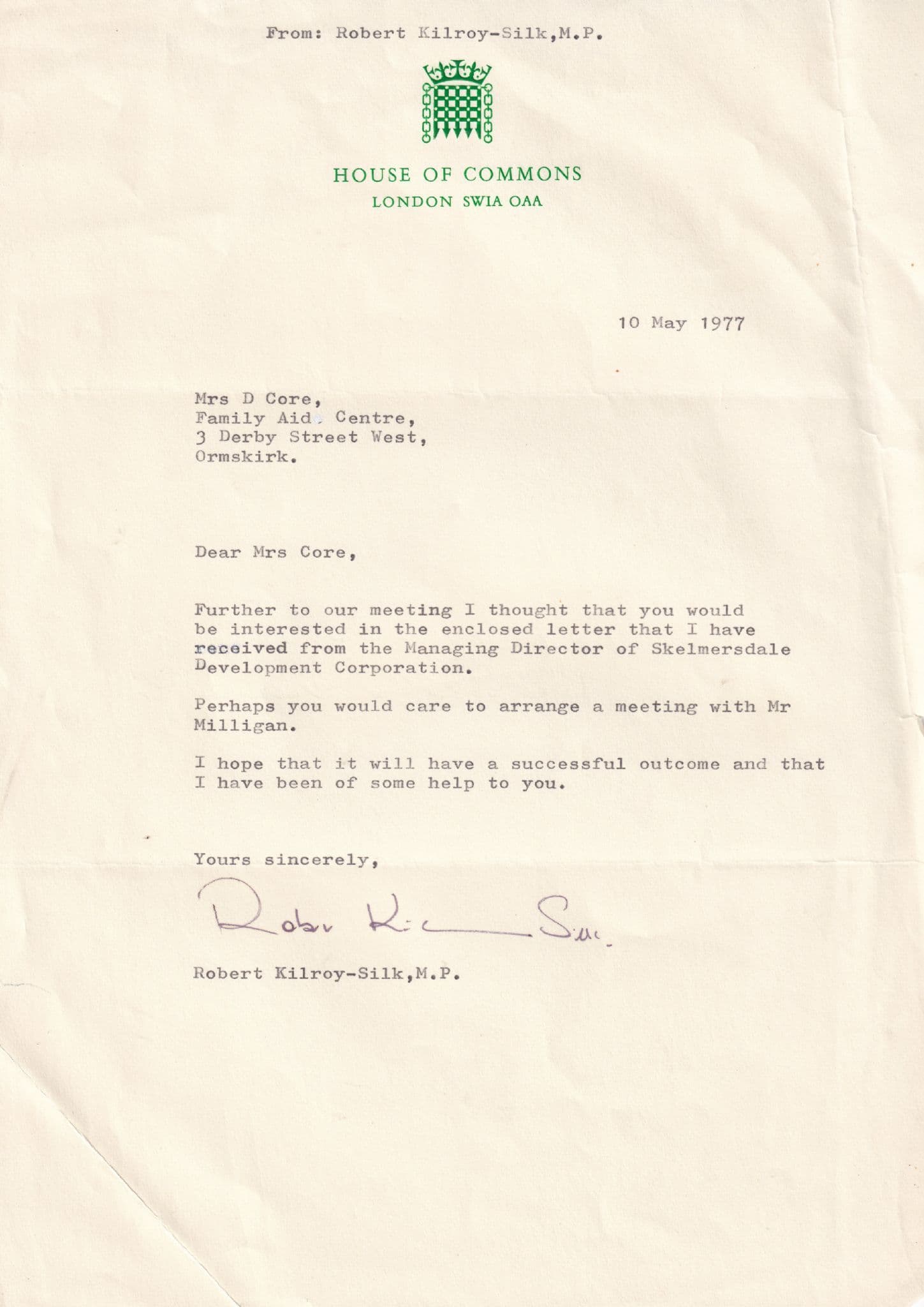 Robert Kilroy Silk MP TV Presenter House Of Commons Hand Signed Letter