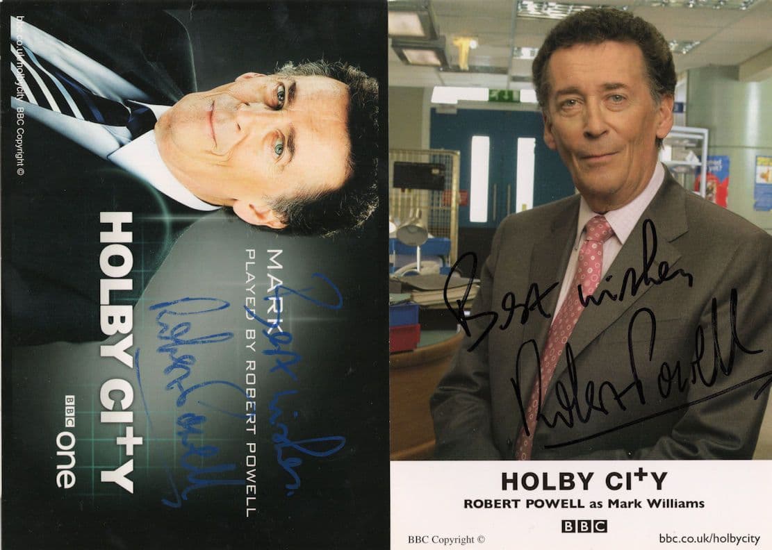 Robert Powell Holby City 2x Hand Signed Cast Card Photo s
