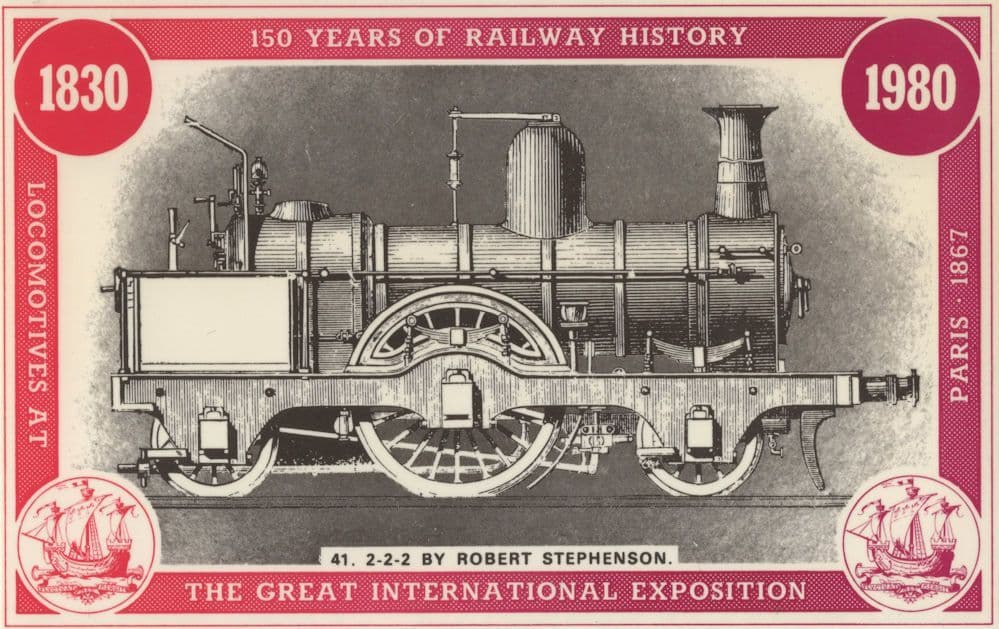 Robert Stephenson 2-2-2 Paris 1867 Exposition Train Postcard