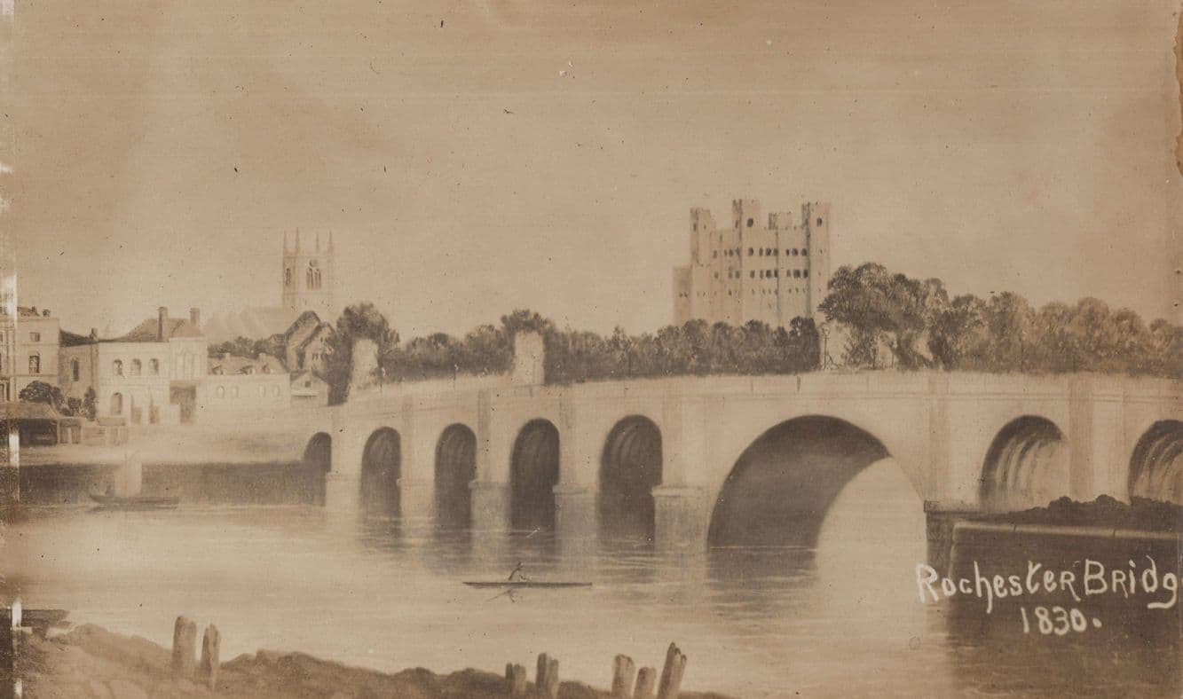 Rochester Bridge in 1830 River Victorian Kent Old Real Photo Postcard