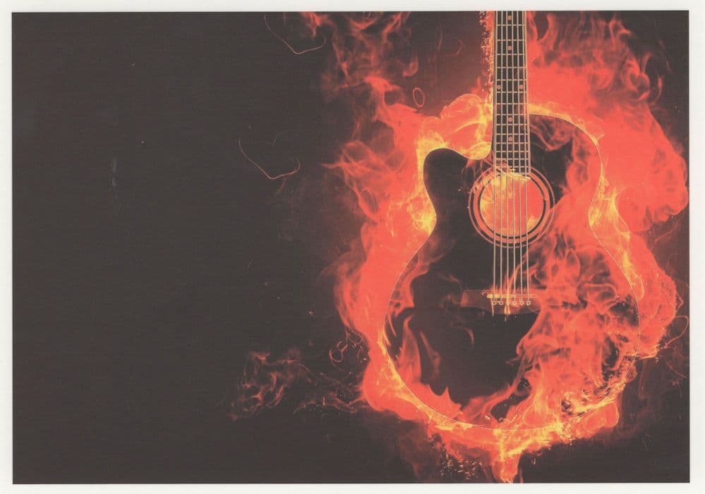 Rock & Roll Heavy Metal Guitar Bursting In Flames Fire Postcard