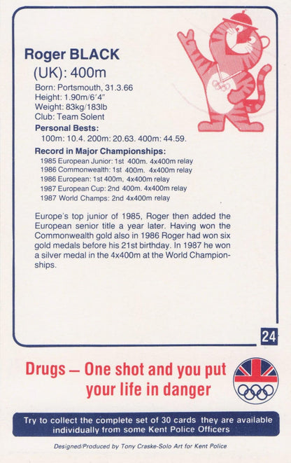 Roger Black British GB Athlete Olympics 1988 Rare Police Trade Photo Card