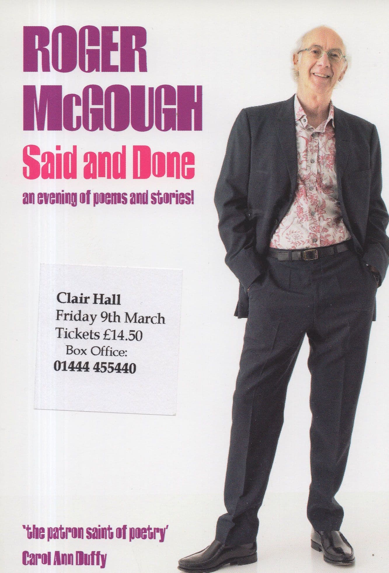 Roger McGough Said & Done Live Tour & Book Advertising Postcard
