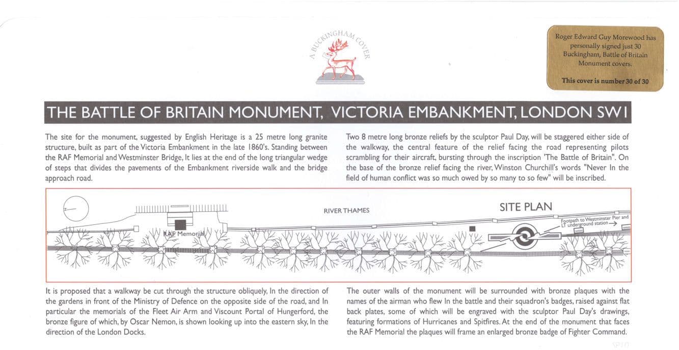 Roger Morewood WW2 Battle Of Britain LTD EDN OF 30 Hand Signed FDC