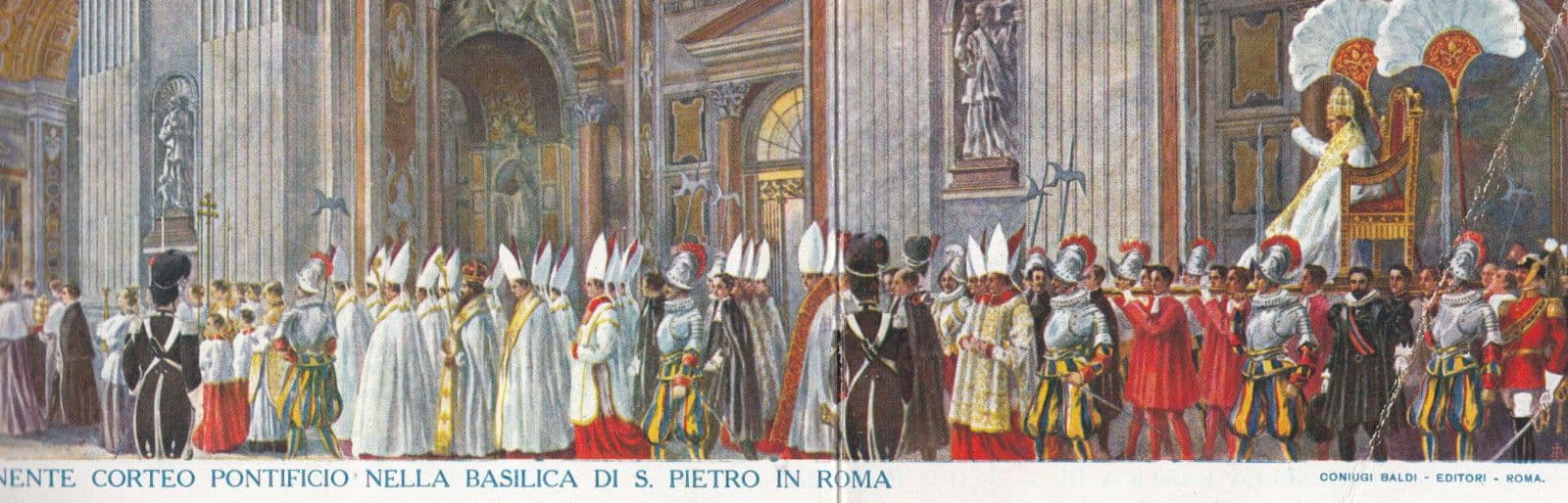 Roma San Pietro Basilica L'Imponente Corteo Papale Pope Antique Folding Postcard