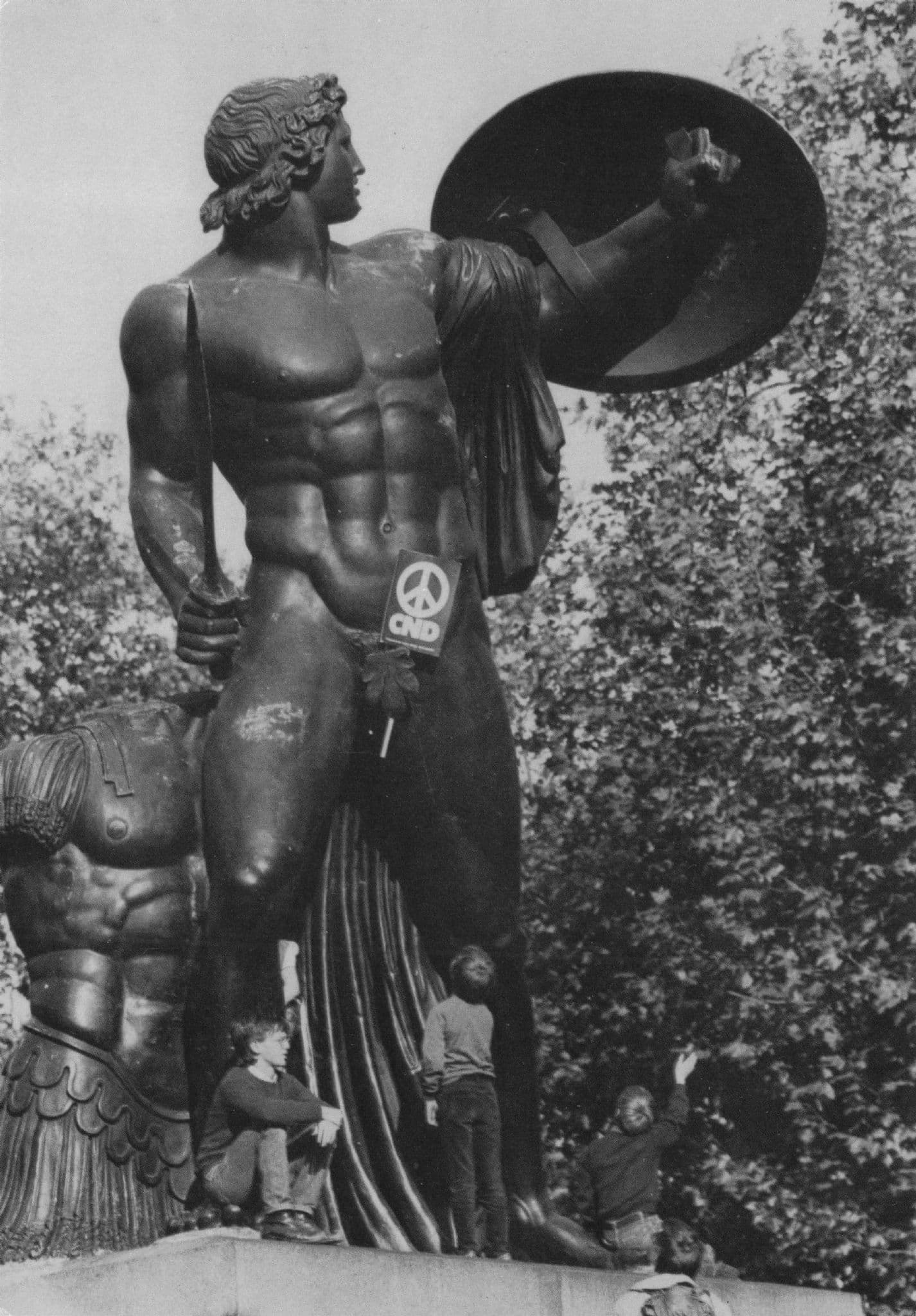 Roman Warrior Wearing CND Protest Fig Leaf Real Photo Postcard
