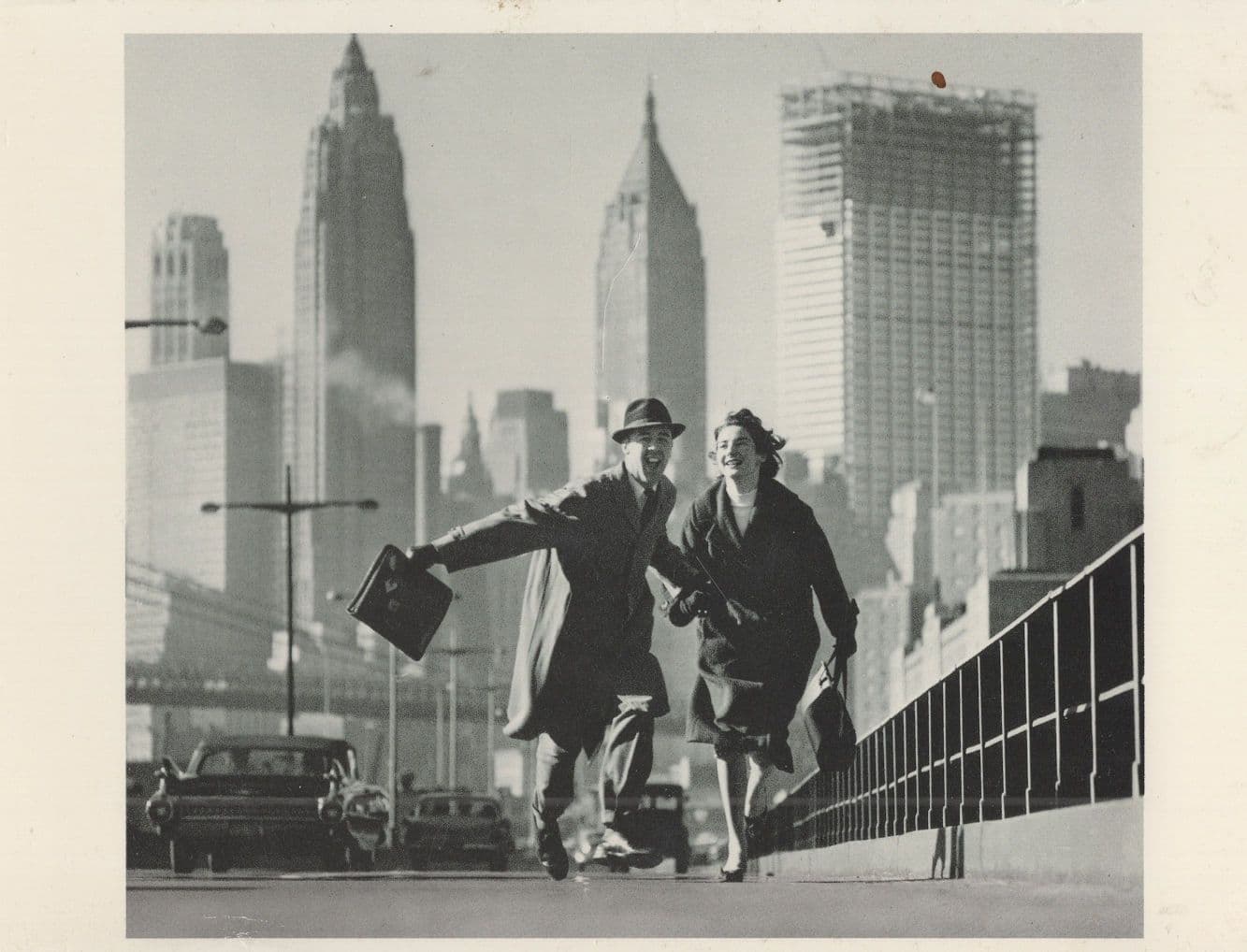 Romancing Couple Flying On PavementNew York In 1950s Postcard