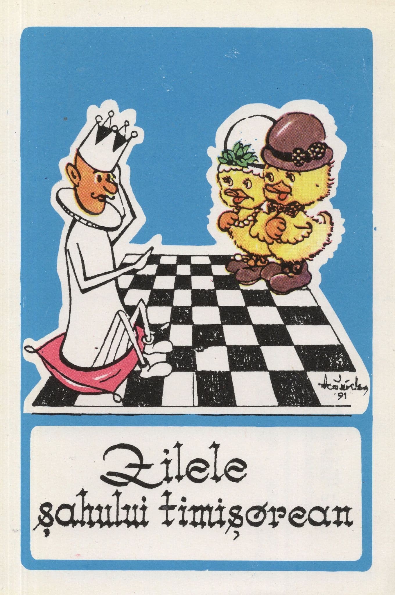 Romanian Chess King & Bird Pawns Chess Painting Postcard