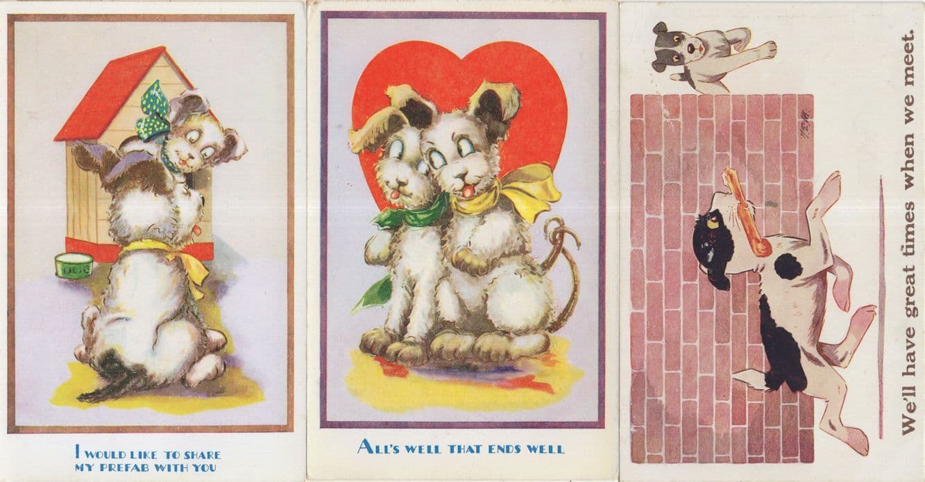 Romantic Dogs 3x Old Dog Comic Postcard s