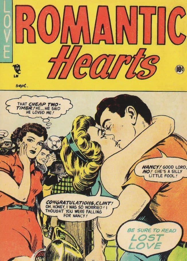 Romantic Hearts Lost College Love Two Timing 1950s Comic Book Postcard