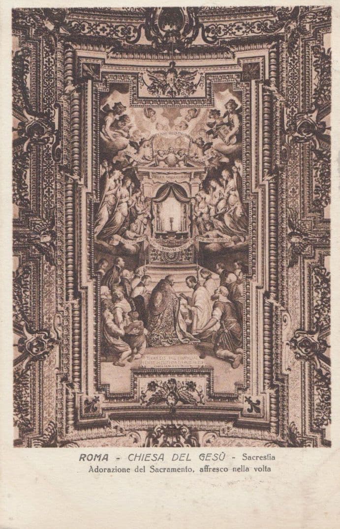 Rome Roma Chiesa Del Gesu Secrestia Adoration Italian Painting Mural Postcard