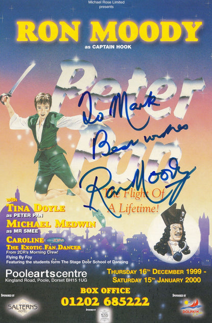 Ron Moody Oliver Movie as Captain Hook DOUBLE Hand Signed Theatre Flyer