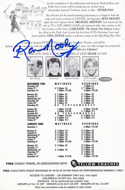 Ron Moody Oliver Movie as Captain Hook DOUBLE Hand Signed Theatre Flyer