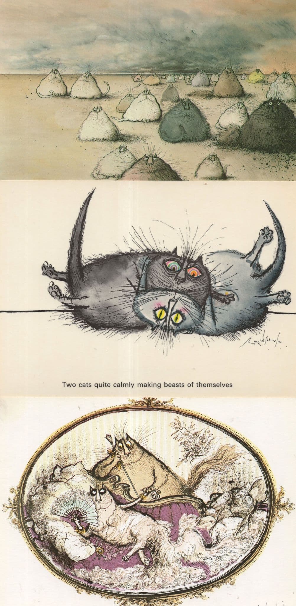 Ronald Searle 3x Cat Comic Art Illustrator Postcard s