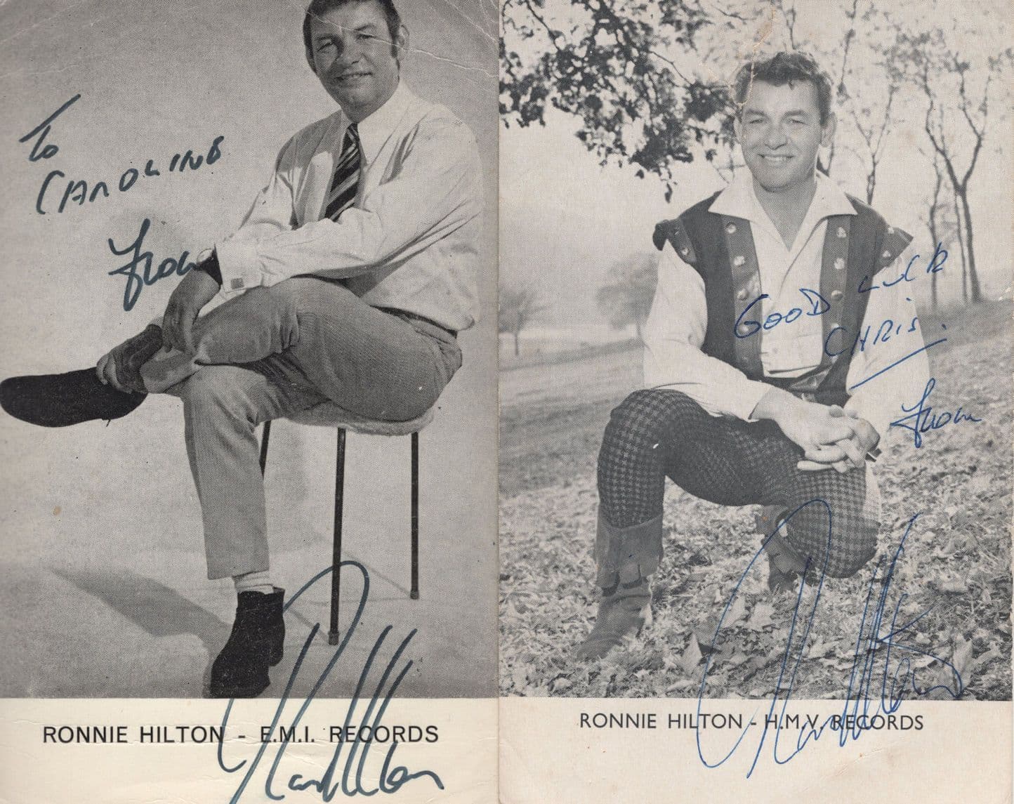 Ronnie Hilton 2x Rare  Old Publicity Hand Signed Worn Photo s