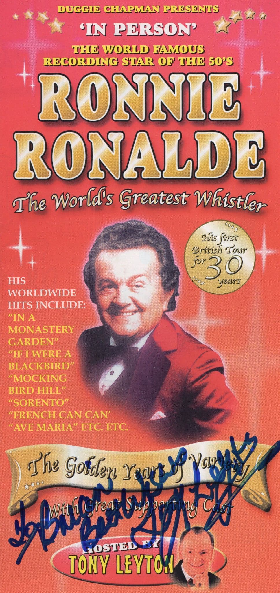 Ronnie Ronalde Ken Wood Steve Barclay Andy Eastwood Hand Signed Theatre Flyer