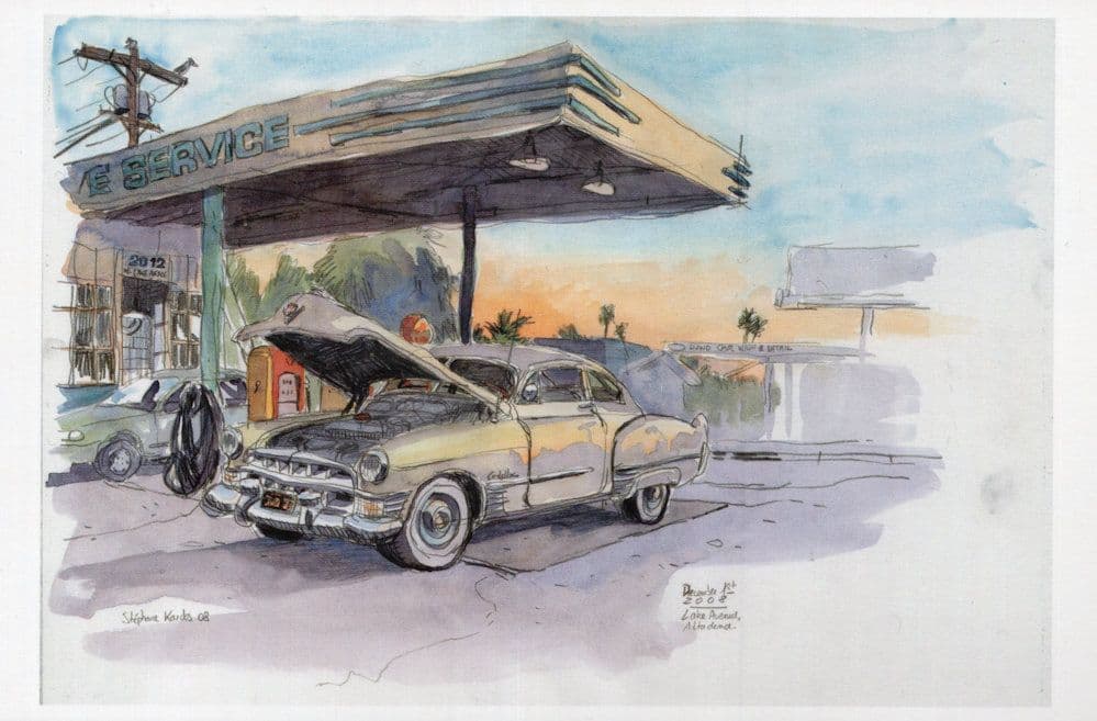 Ronnie's American Drive In Diner Los Angeles Sketch Painting Postcard