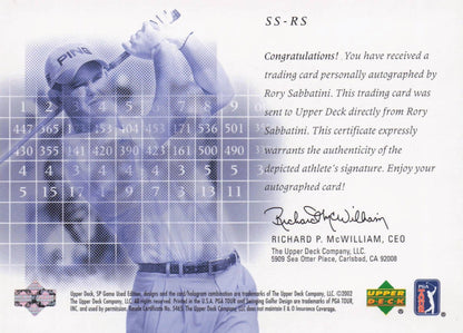 Rory Sabbatini Scorecard Signatures Hand Signed 2002 SP Golf Autograph Card