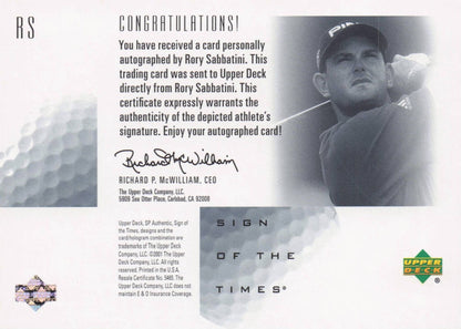 Rory Sabbatini Sign Of The Times Hand Signed 2001 SP Golf Autograph Card