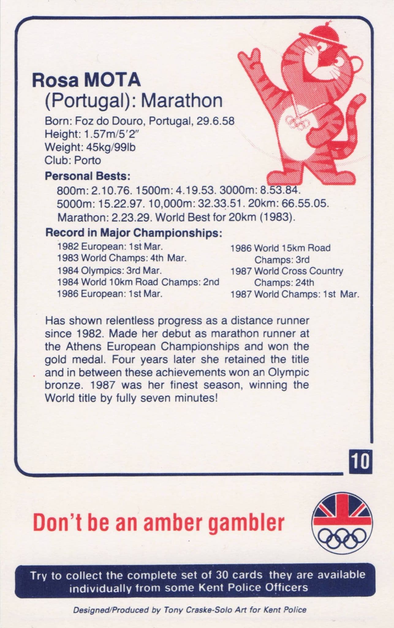 Rosa Mota Portugal Athlete Olympics 1988 Rare Police Trade Photo Card
