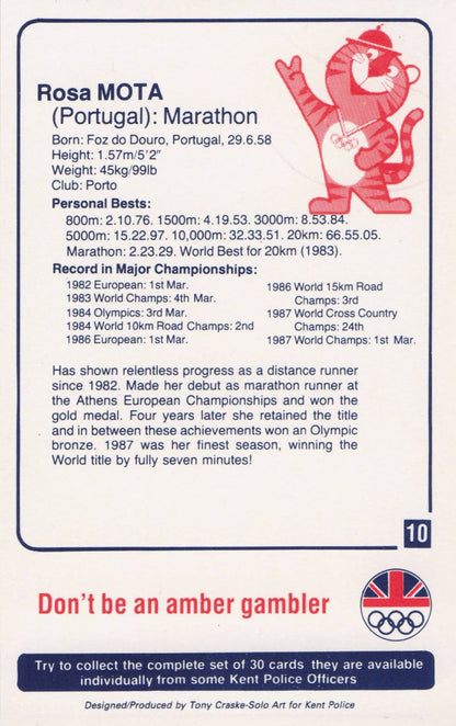 Rosa Mota Portugal Athlete Olympics 1988 Rare Police Trade Photo Card