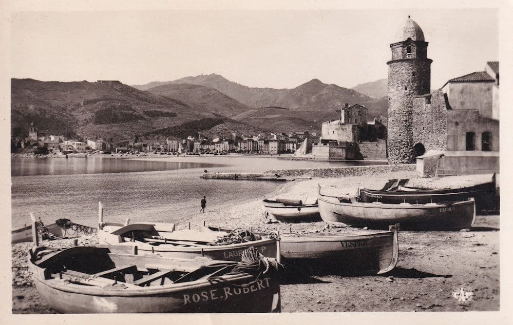 Rose Robert Ship at Collioure La Plage du Faubourg Real Photo Boats French Postcard