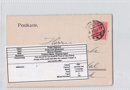 Rostock Weimar Tons Of Clay Sailing Charge German Old 1921 Postcard