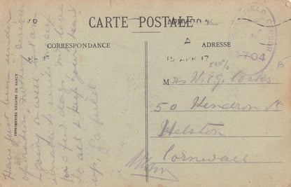 Rouen Passed By Censor To Cornwall WW1 French Military Postcard