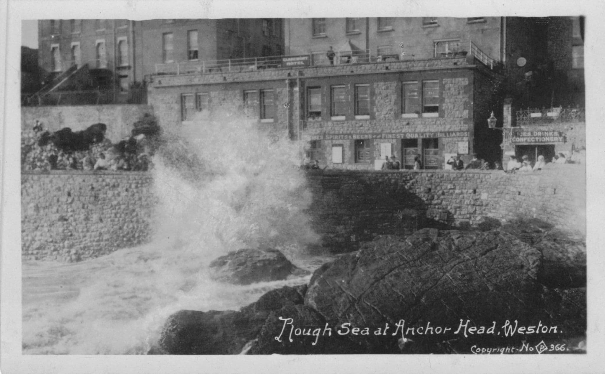 Rough Sea At Anchor Head Weston Billiard Rooms Weston Super Mere Postcard