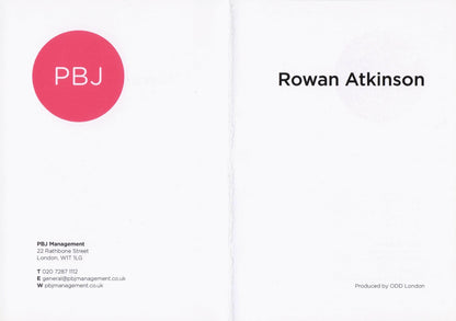 Rowan Atkinson Management  Printed Signed Official Bookings Card