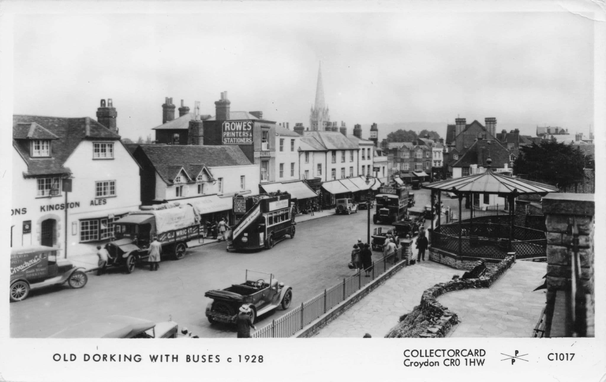 Rowes Printers At 1920s Old Dorking Bus Trams Surrey Photo Postcard