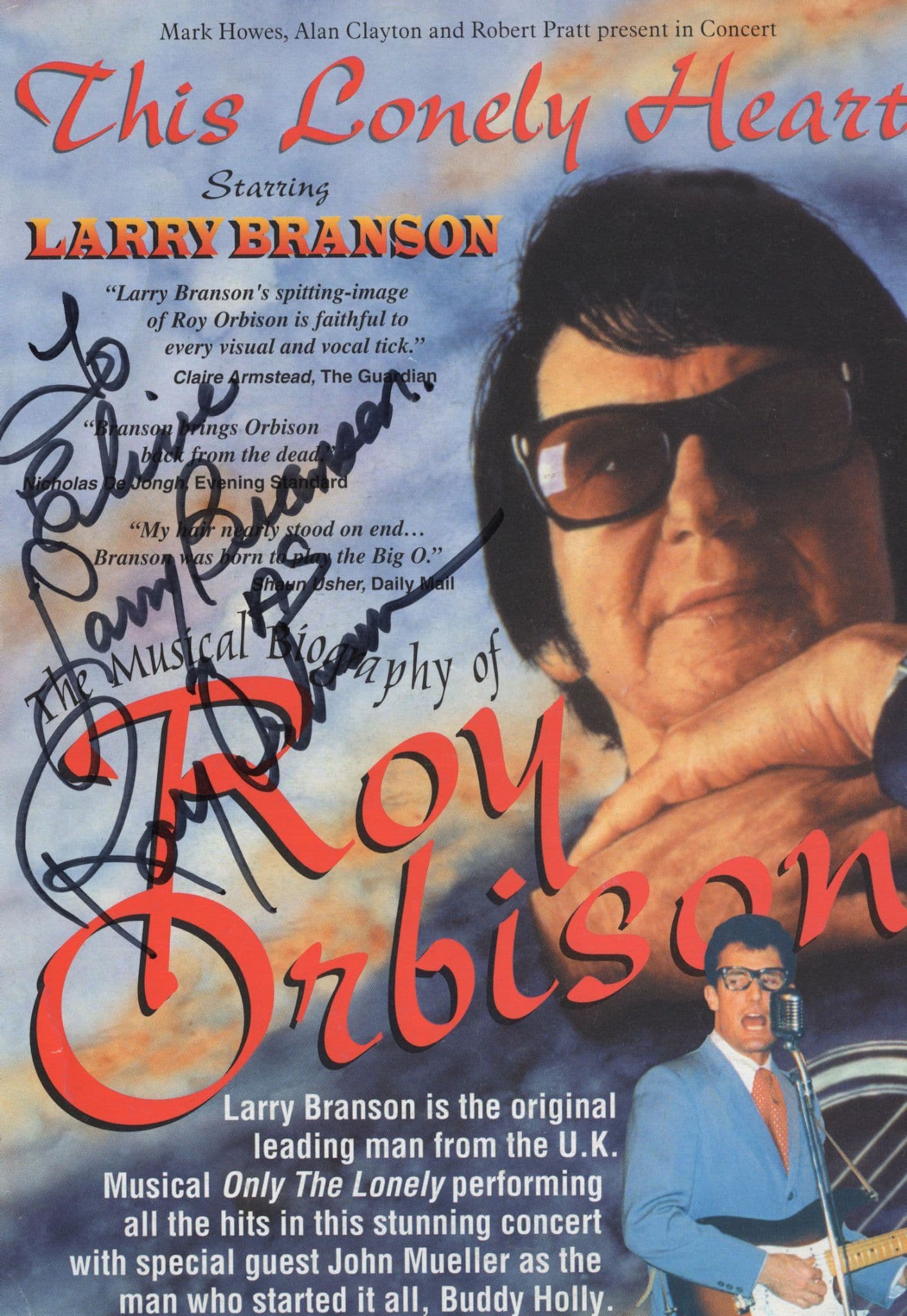 Roy Orbison Tribute Show Larry Branson Hand Signed Theatre Flyer