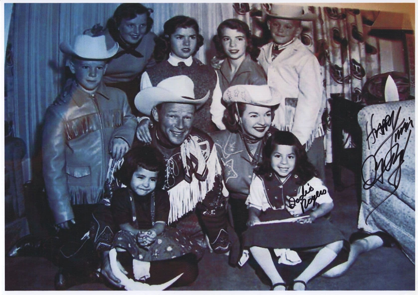Roy Rogers Jn Dusty & Dodie Giant Happy Xmas Double Hand Signed Photo
