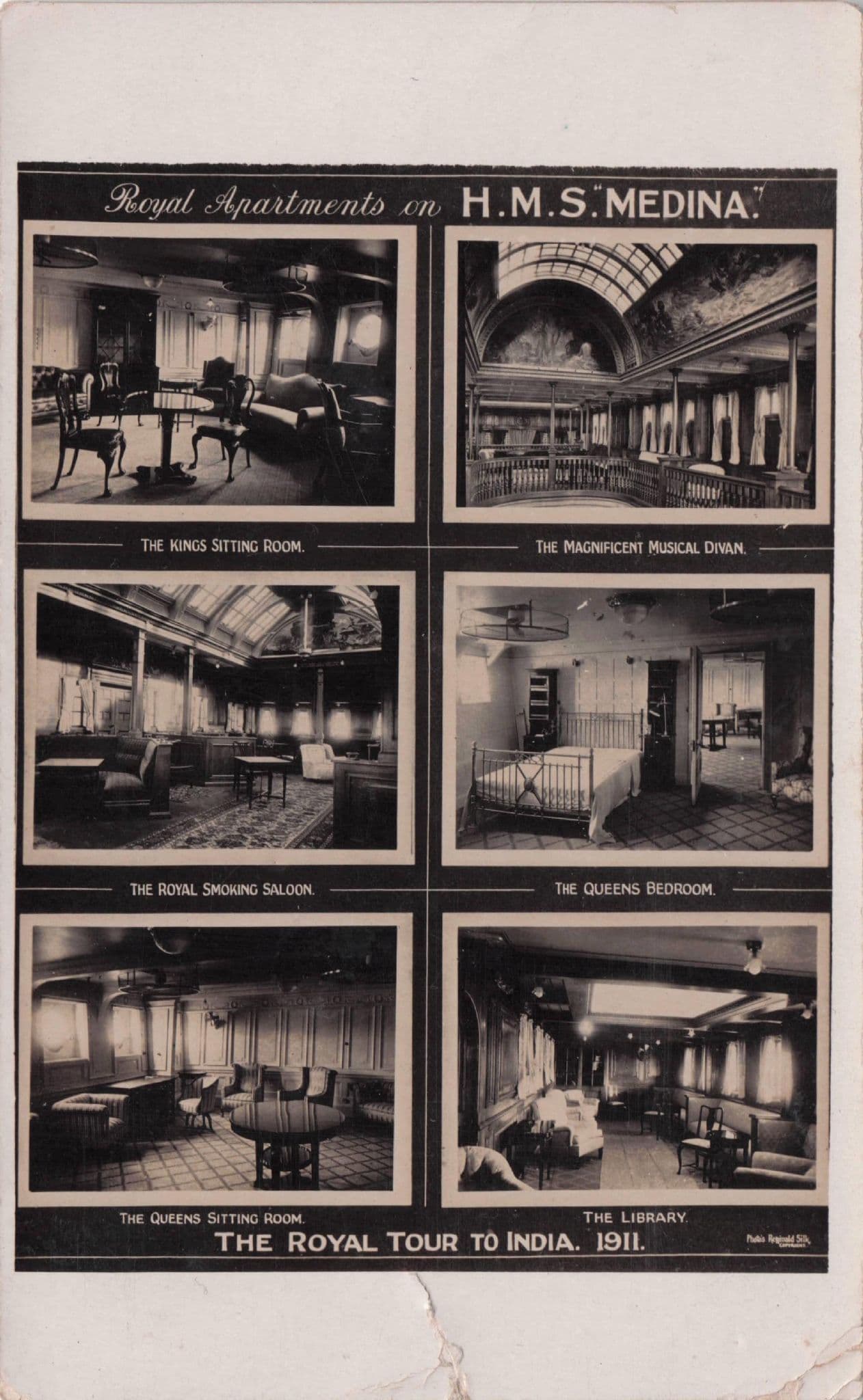 Royal Apartments on HMS Medina Interior Old Real Photo Postcard