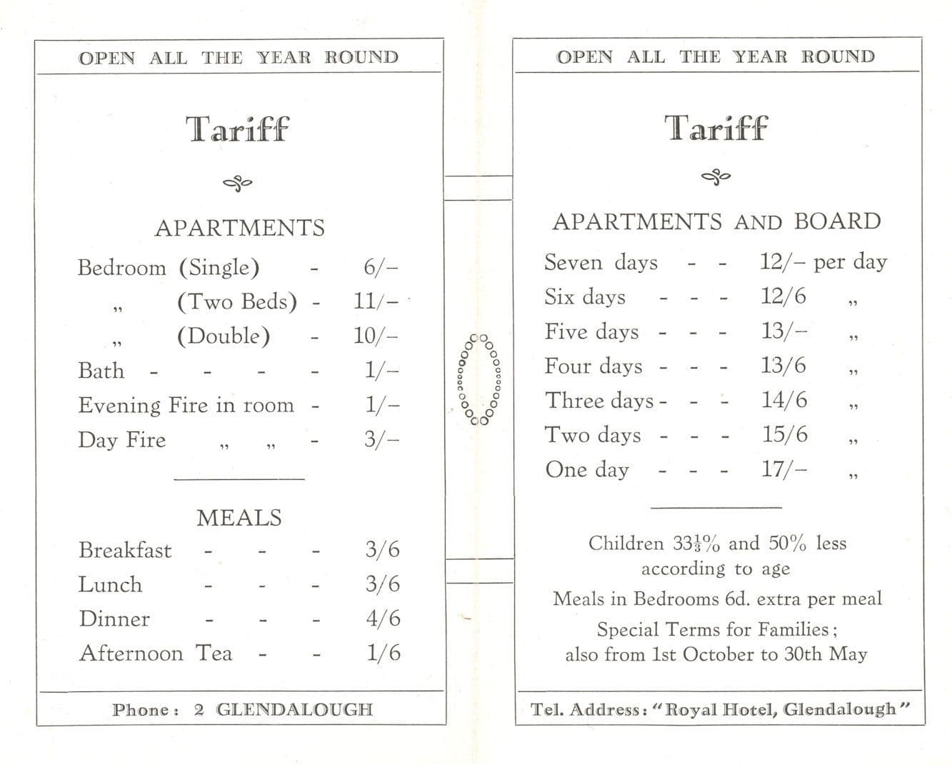 Royal Hotel Glendalough County Wicklow Irish Tariff Rare Postcard