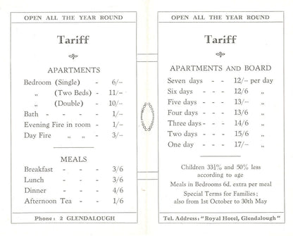 Royal Hotel Glendalough County Wicklow Irish Tariff Rare Postcard