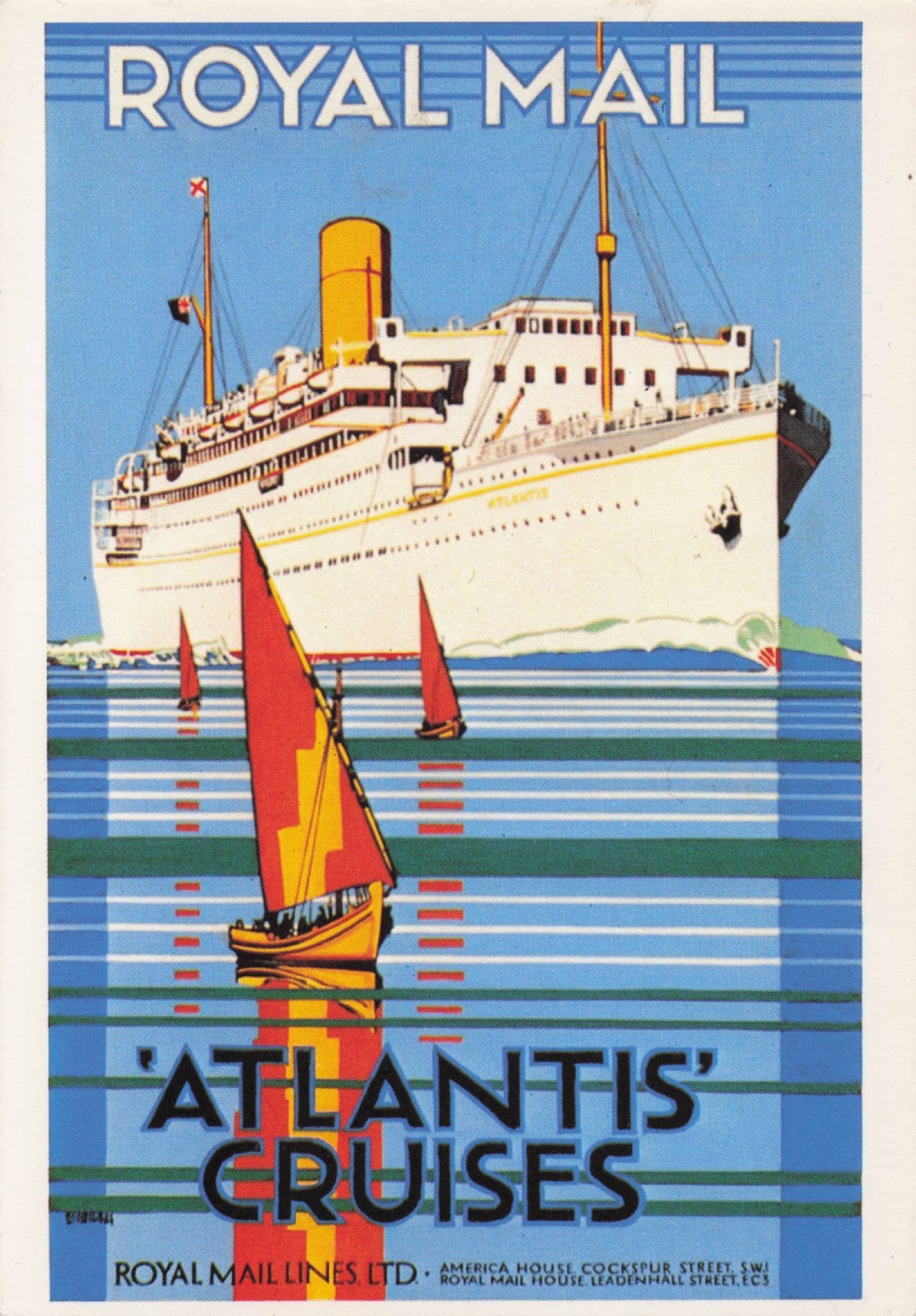Royal Mail Atlantic Cruise Ship Transport Poster Advertising Postcard