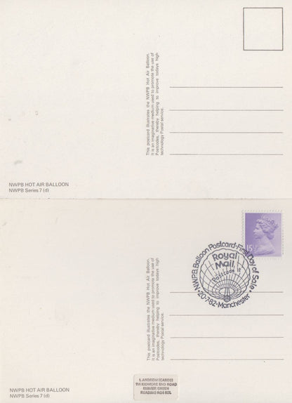 Royal Mail Flight Hot Air Balloon First Day Cover Mint 2x Postcard