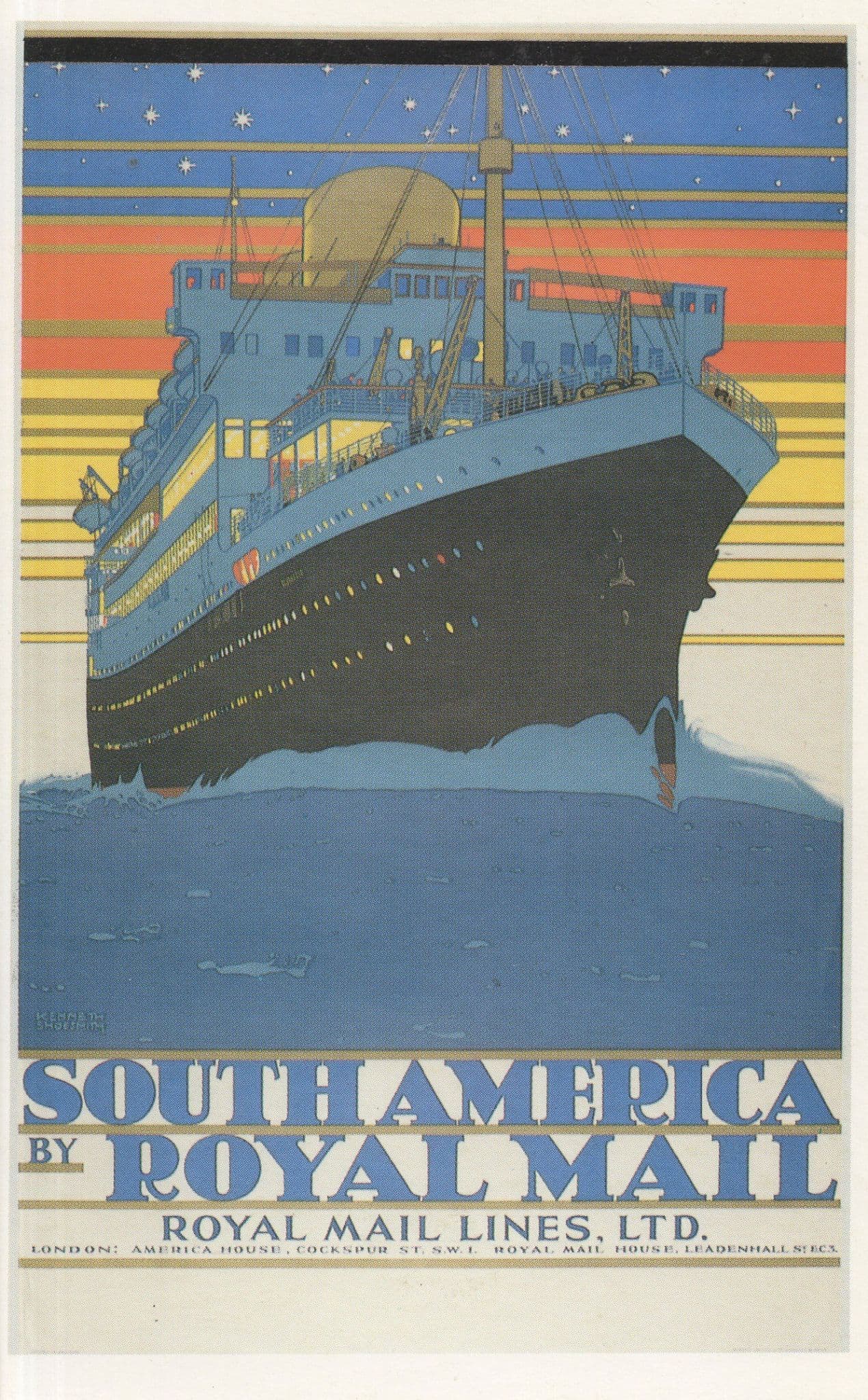Royal Mail Lines Old South America Ship Transport Poster Postcard