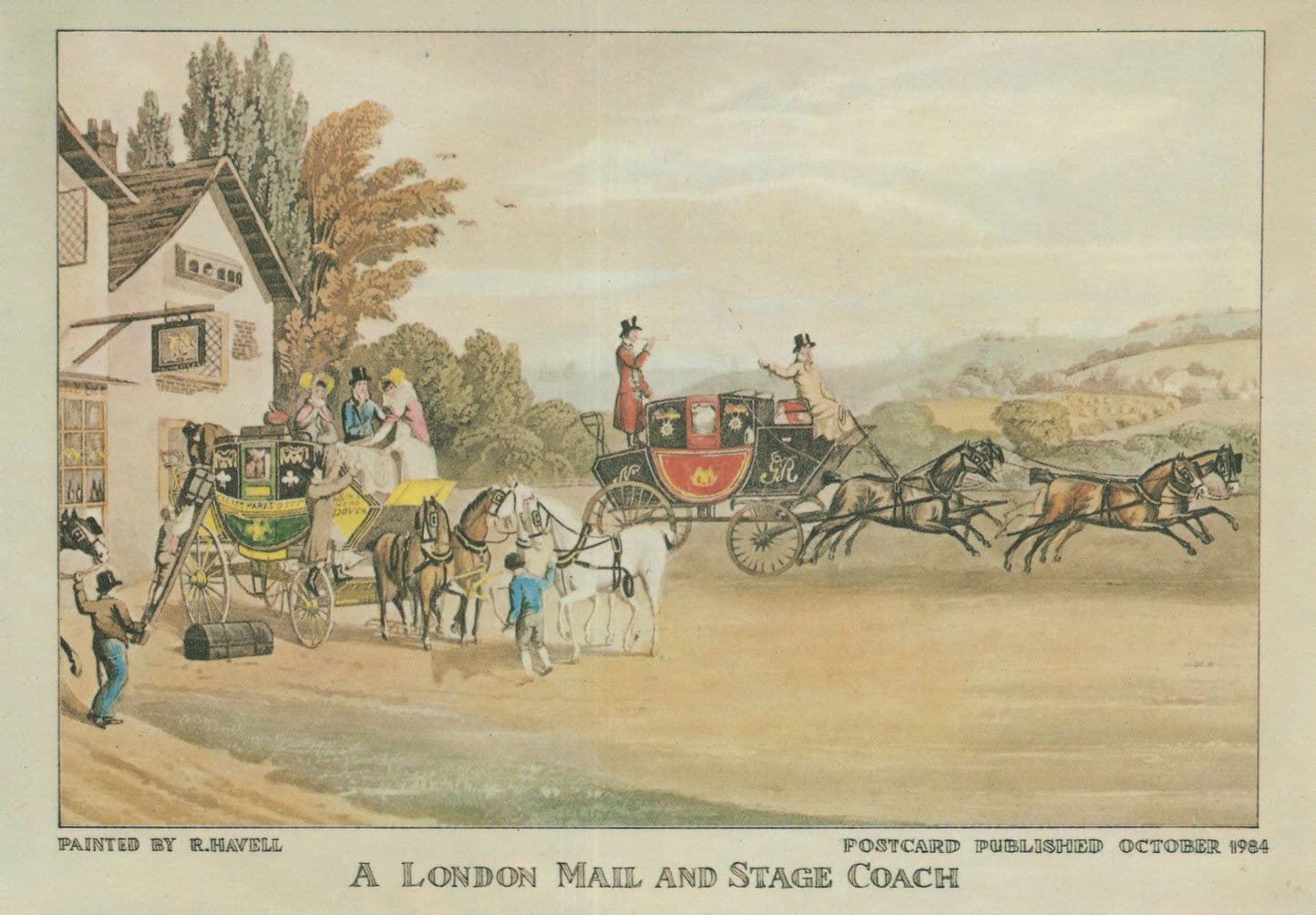 Royal Mail Stage Coach At Dover Road London Painting Postcard