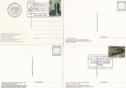 Royal Mail Trains Locomotives Swindon 1979 FDC 1985 4x Postcard s
