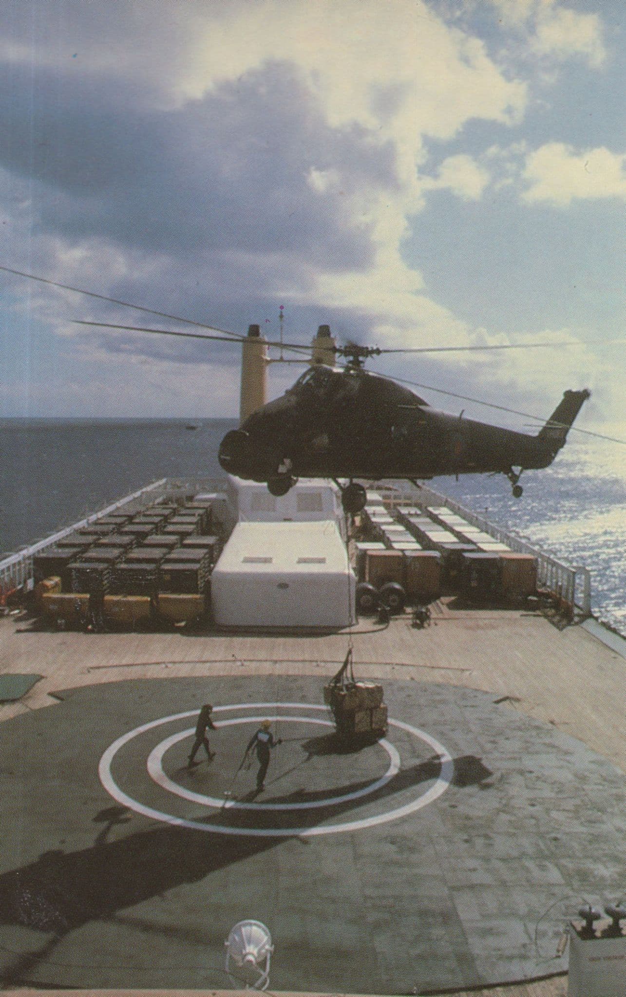 Royal Navy Helicopter Supplies To HMS Canberra Ship Falklands War Postcard