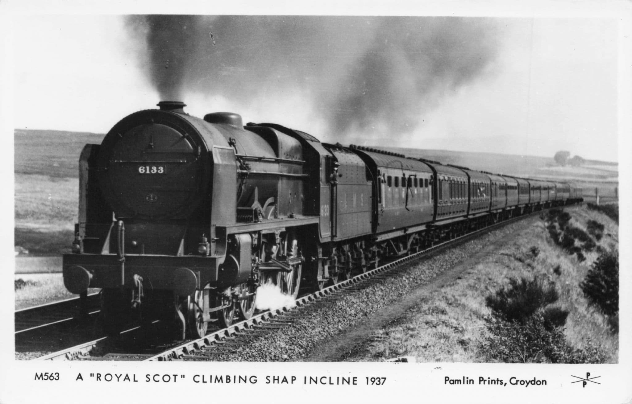 Royal Scot 6133 Train in 1937 on Incline Pamlin Prints Railway RPC Postcard