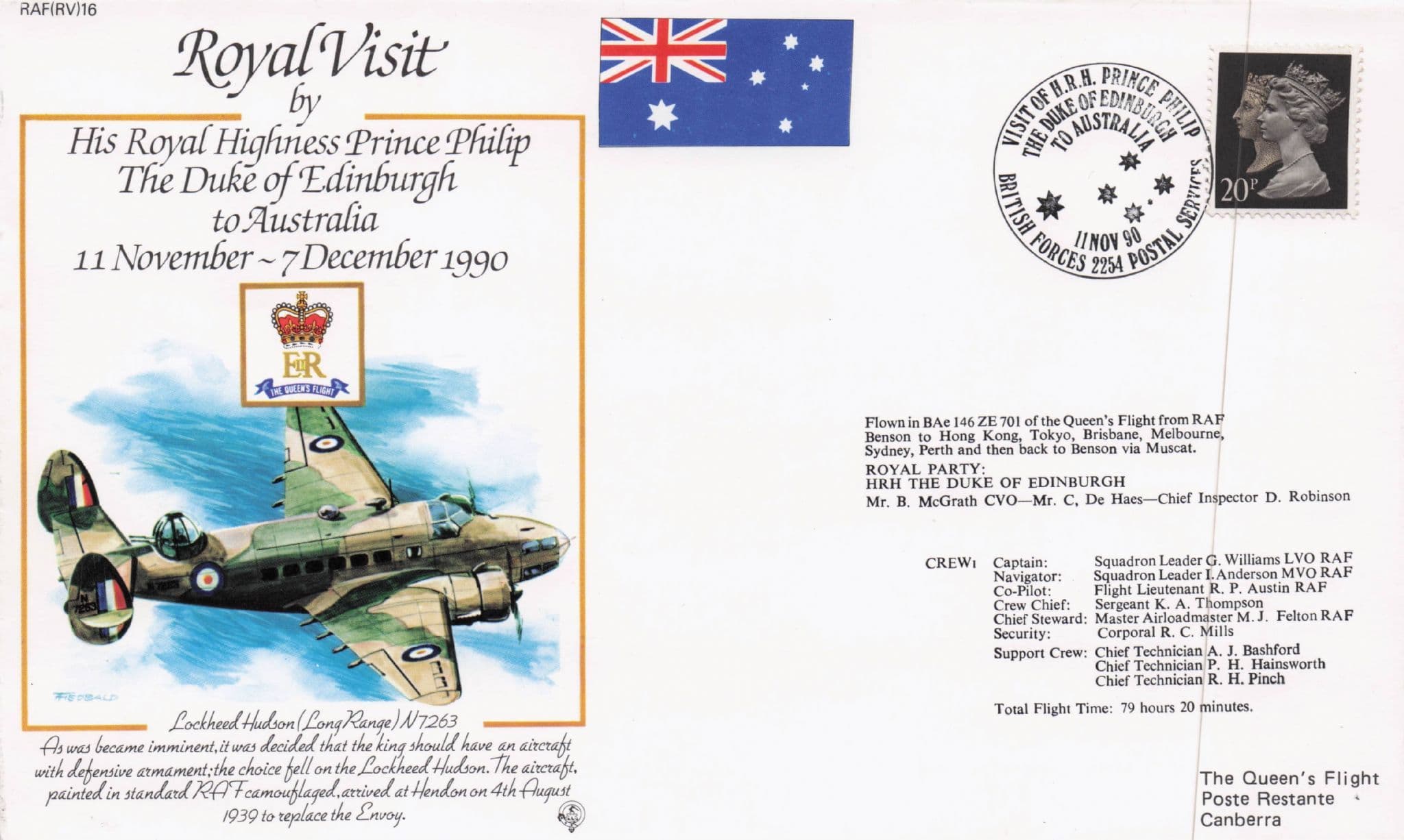 Royal Visit To Australia Rare Duke Of Edinburgh 1990 Plane Flight Flown FDC