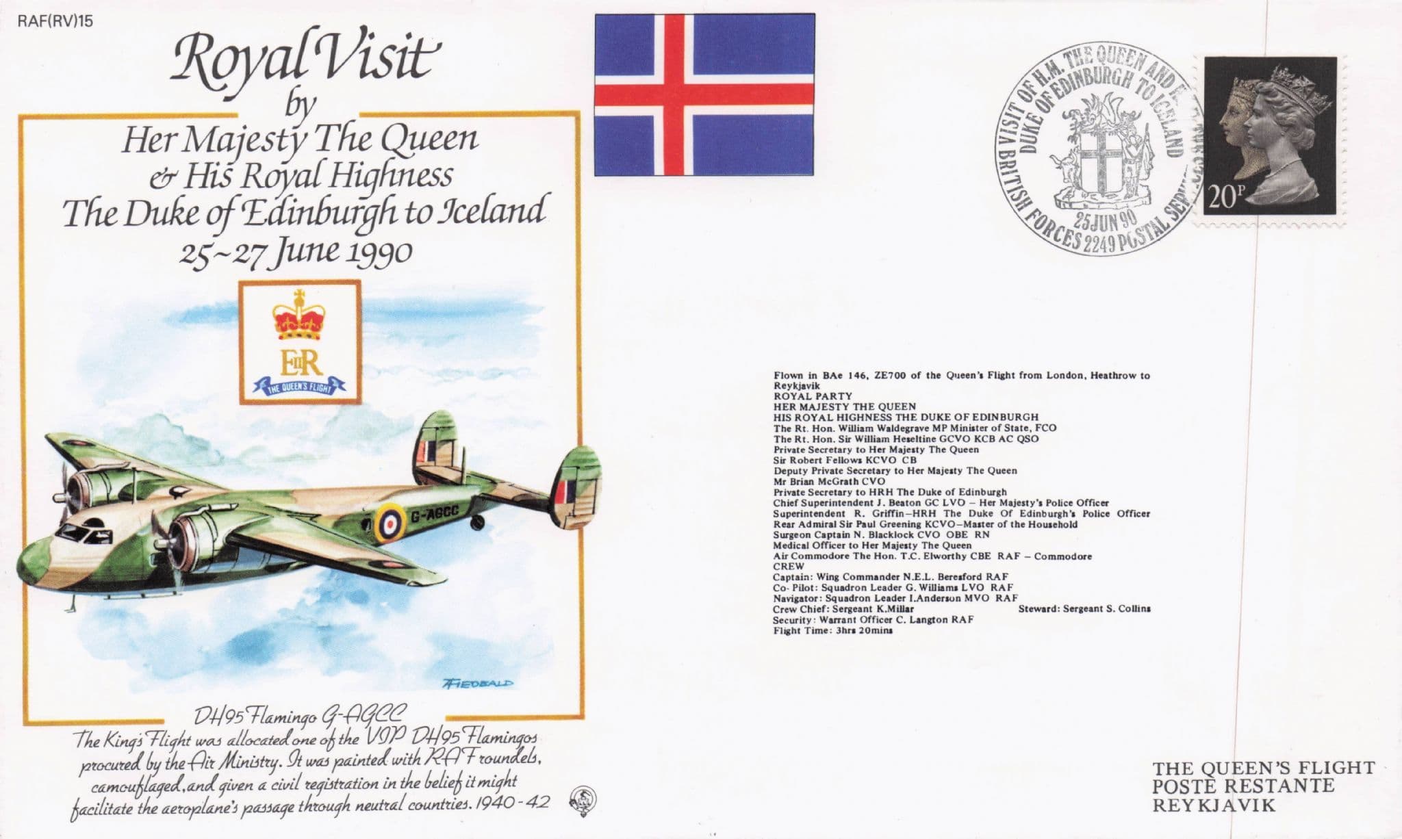 Royal Visit To Iceland Duke Of Edinburgh 1990 Plane Flight Flown FDC