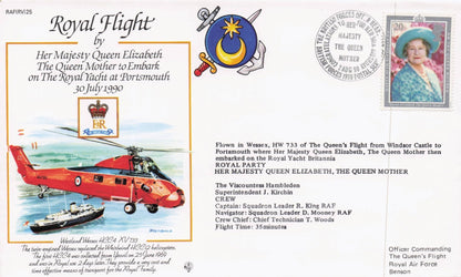 Royal Visit To Portsmouth Queen Elizabeth Rare 1990 Plane Flight Flown FDC