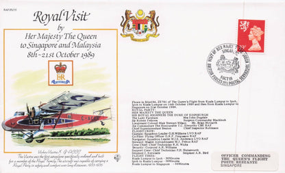 Royal Visit To Singapore Malaysia Queen Elizabeth 1989 Plane Flight Flown FDC